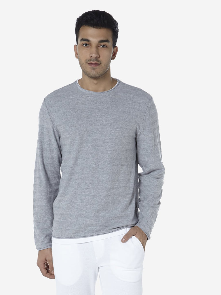 ETA Grey Self-Patterned Slim Fit T-Shirt