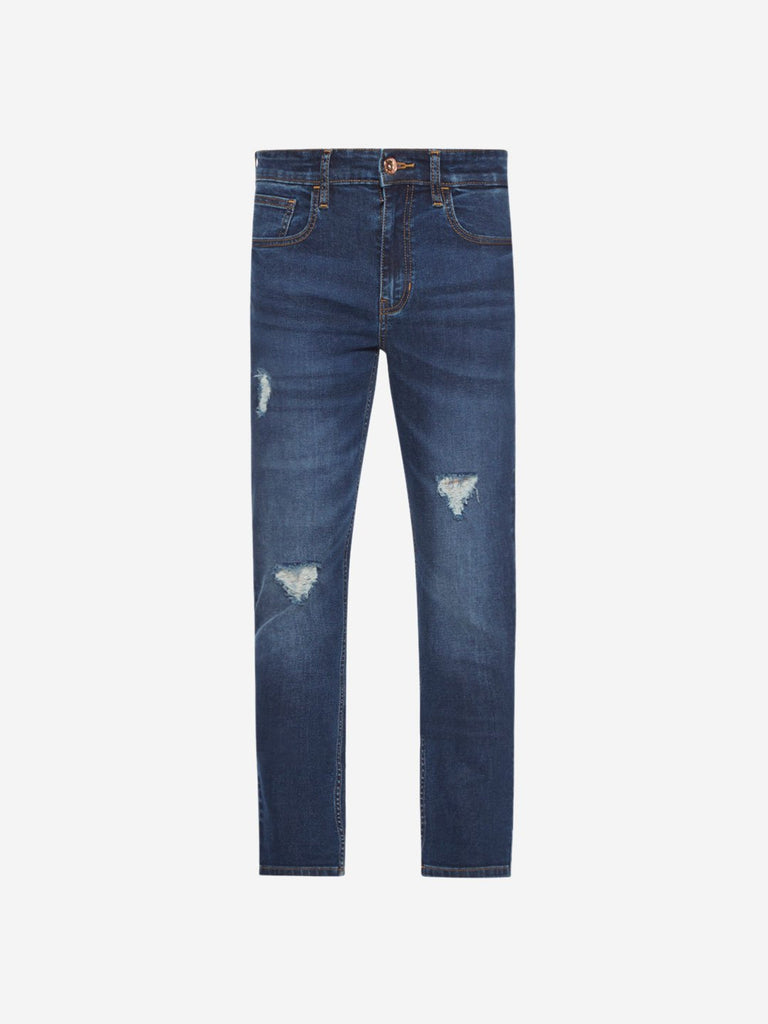 Nuon Dark Blue Slim Fit Hendrix Distressed Jeans