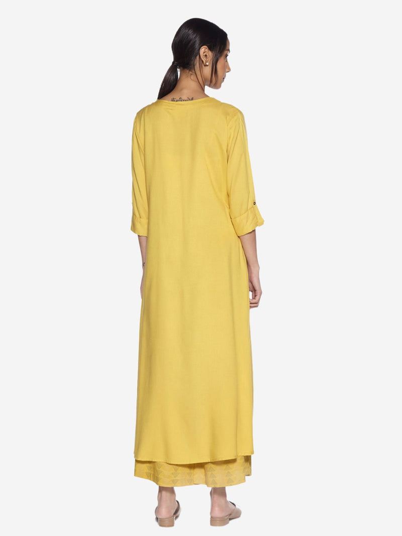 Utsa Yellow Solid High-Low Kurta