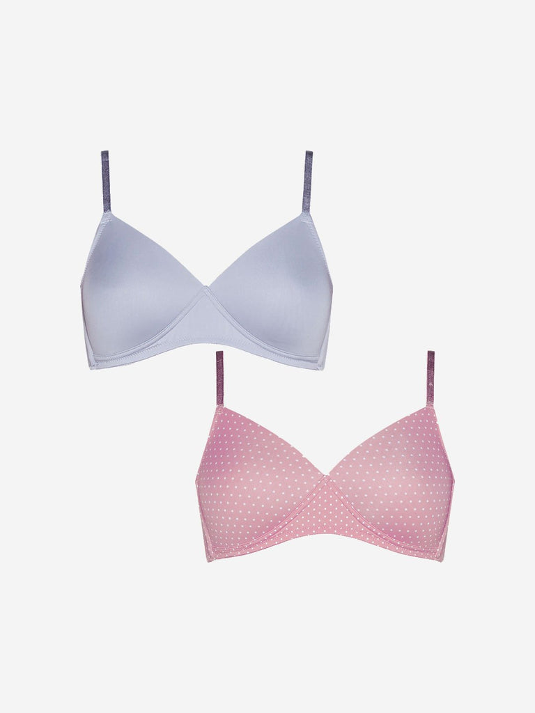 Wunderlove Grey And Pink Padded Bra Pack of Two