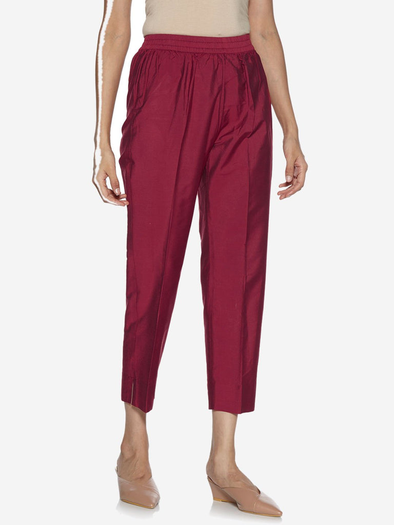 Utsa Maroon Pencil Frame Ethnic Pants