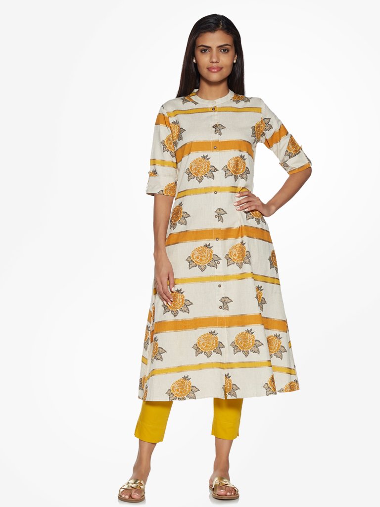 Utsa Mustard Pencil Fit Ethnic Pants