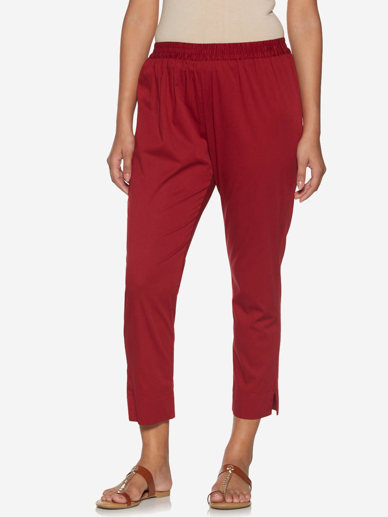 Utsa Red Stretch Cotton Ethnic Pants