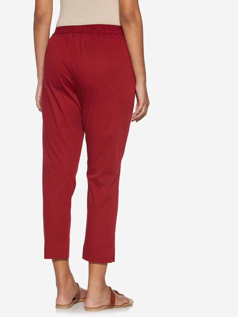 Utsa Red Stretch Cotton Ethnic Pants