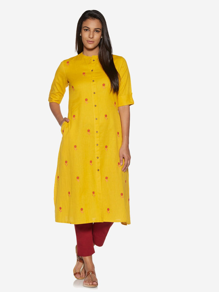 Utsa Red Stretch Cotton Ethnic Pants