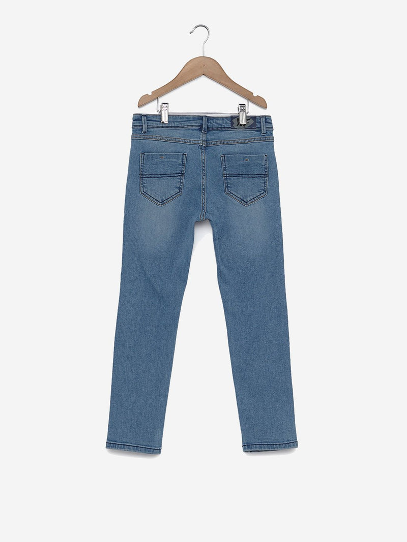 Y&F Kids Blue Faded Jeans With Keychain