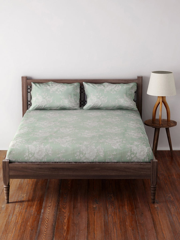 Westside Home Mint 210 TC Sateen Double Bed-Sheet With Two Pillowcases Set