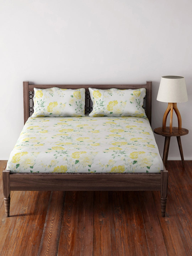 Westside Home Yellow 210 TC Sateen King Bed-Sheet With Two Pillowcases Set