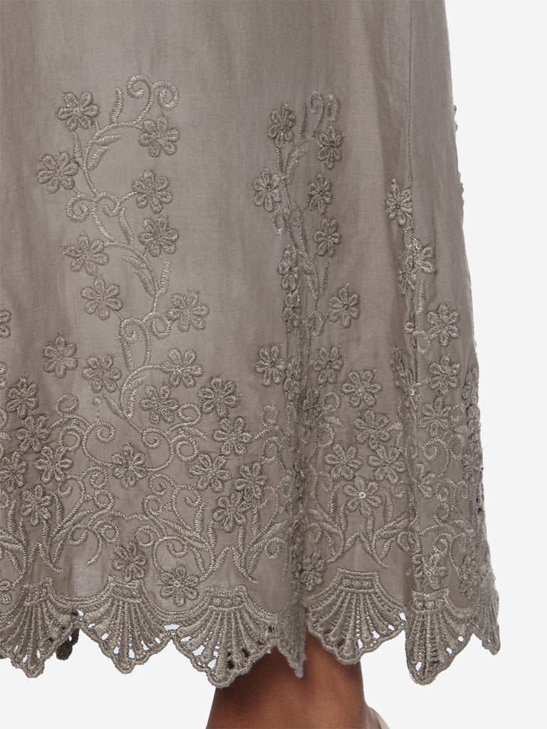 Zuba Grey Floral Embroidered Palazzos
