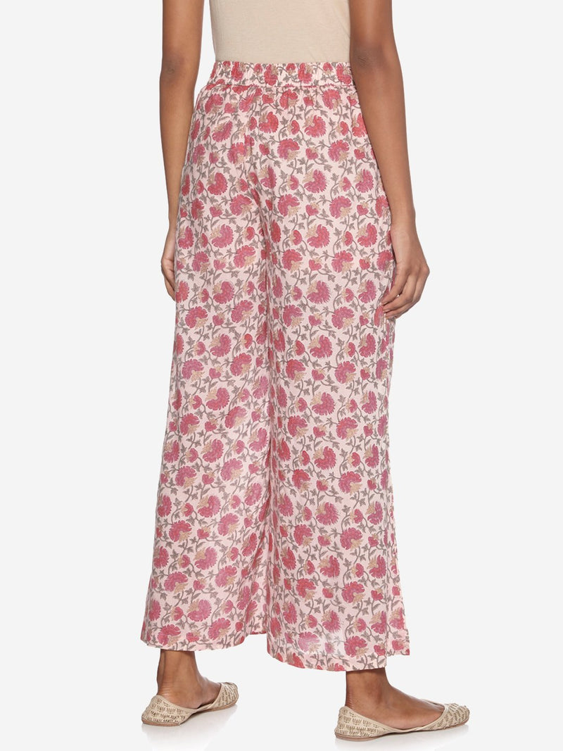 Zuba Pink Floral Print Flared Palazzos