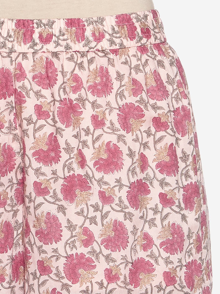 Zuba Pink Floral Print Flared Palazzos