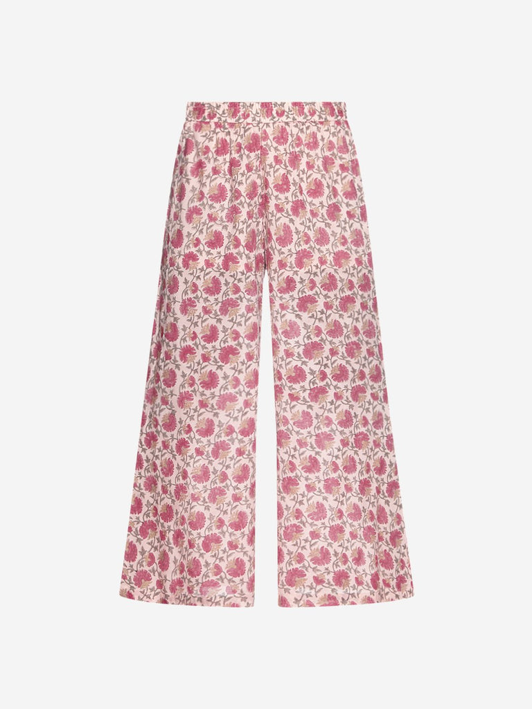 Zuba Pink Floral Print Flared Palazzos