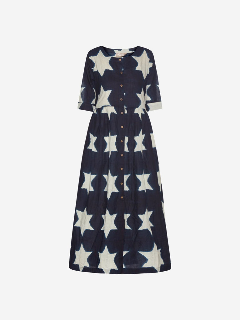 Utsa Indigo Star Print Fit-And-Flare Kurta