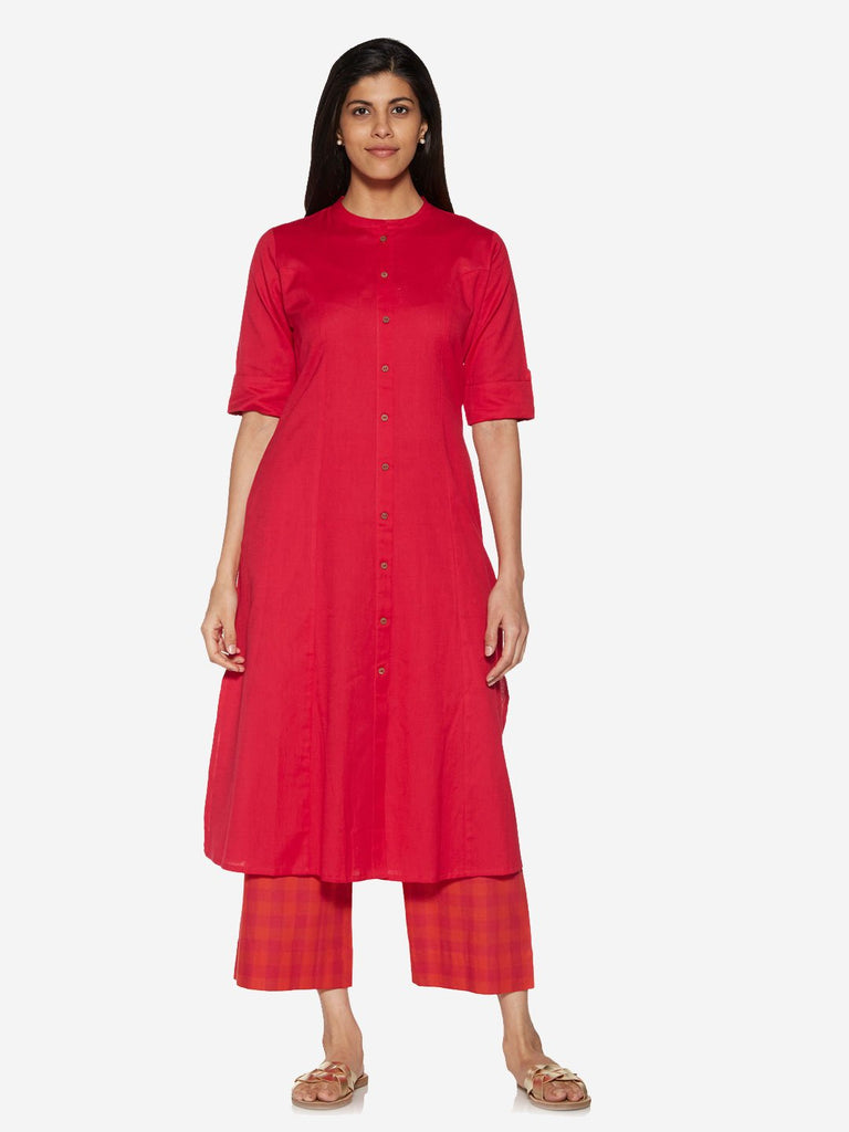 Utsa Pink Solid A-Line Kurta