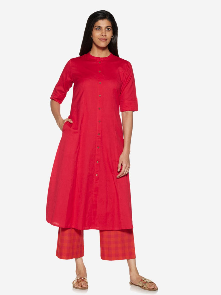 Utsa Pink Solid A-Line Kurta