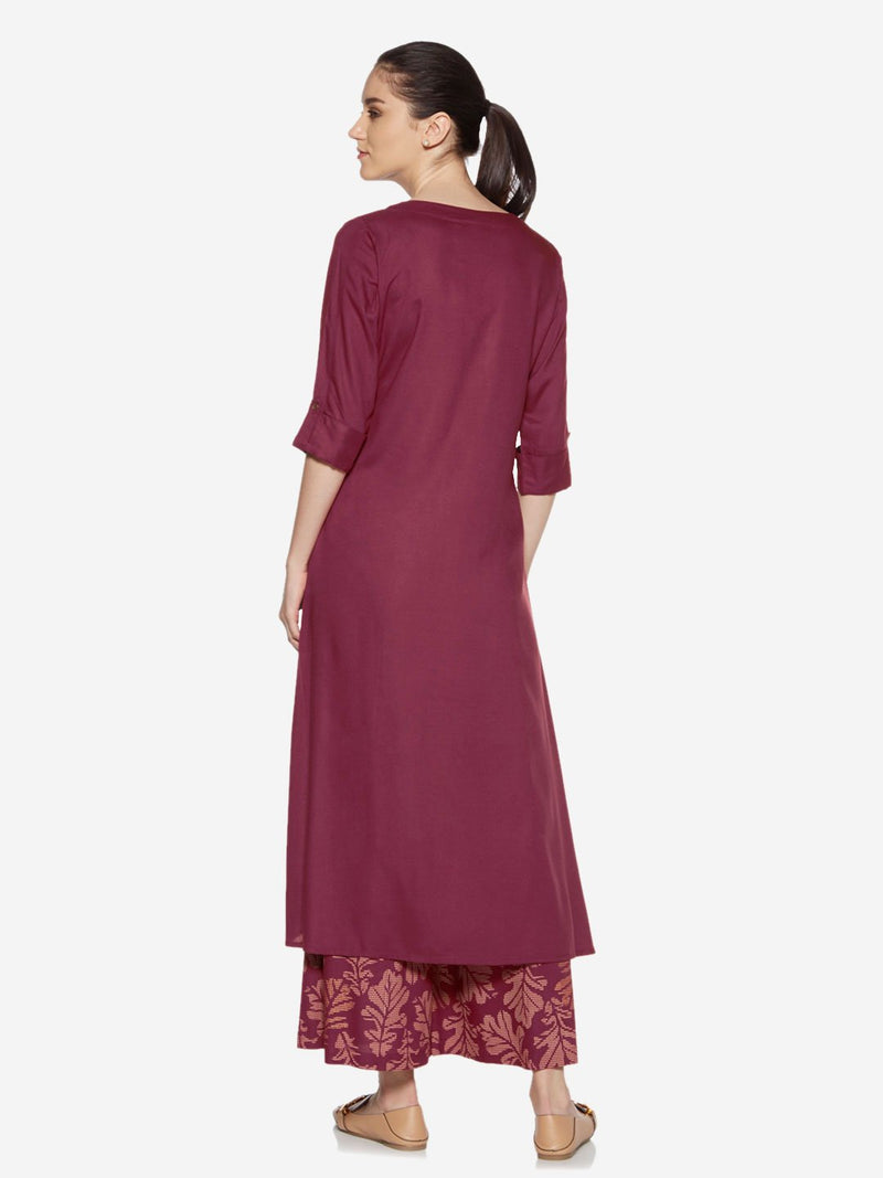 Utsa Maroon Solid High-Low Kurta
