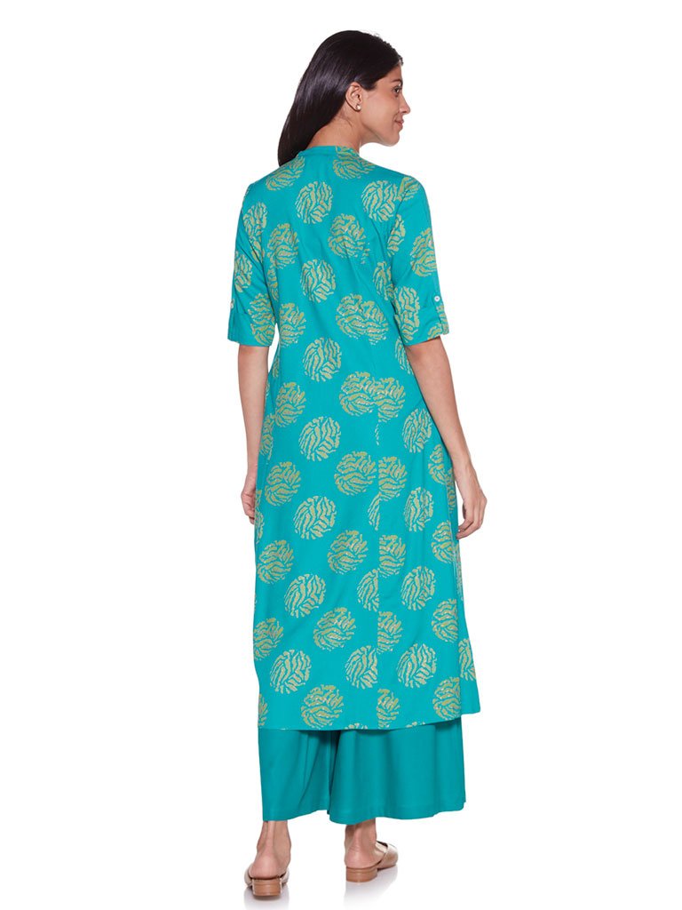 Utsa Turquoise Printed A-Line Kurta