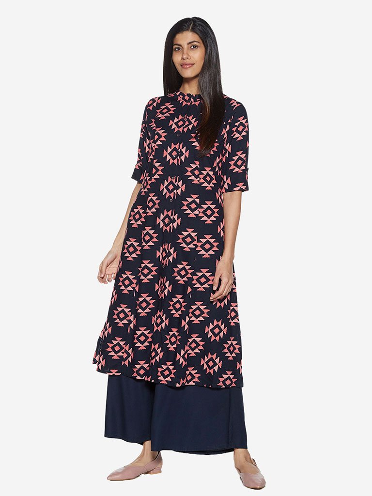 Utsa Indigo Triangle Print A-line Kurta