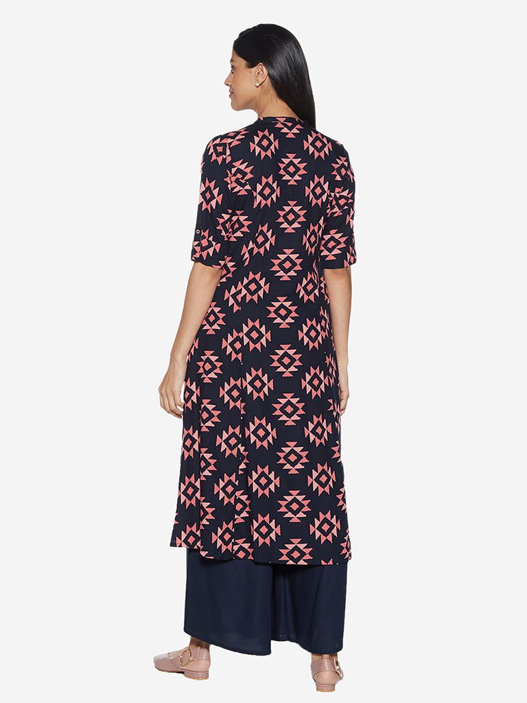 Utsa Indigo Triangle Print A-line Kurta