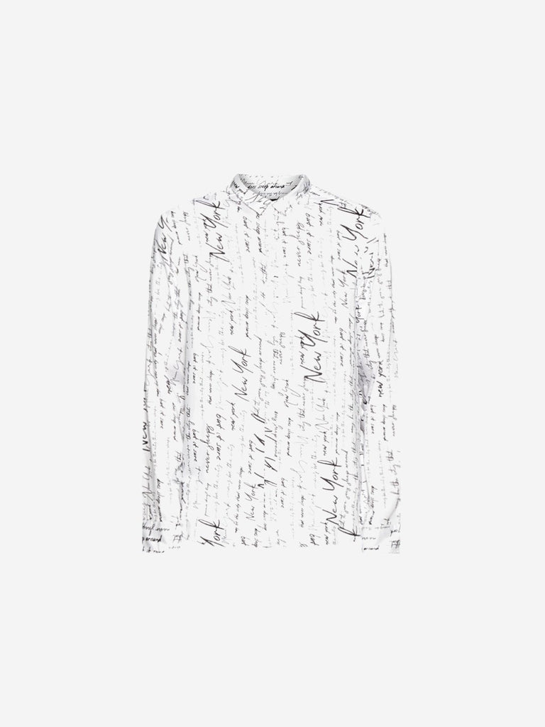 Nuon White Text Patterned Relaxed Fit Shirt