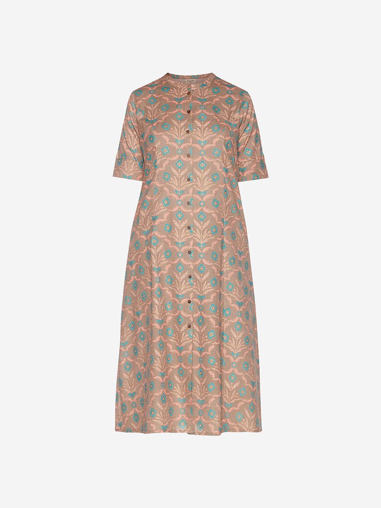 Diza curve Peach A-Line Floral Print Kurta