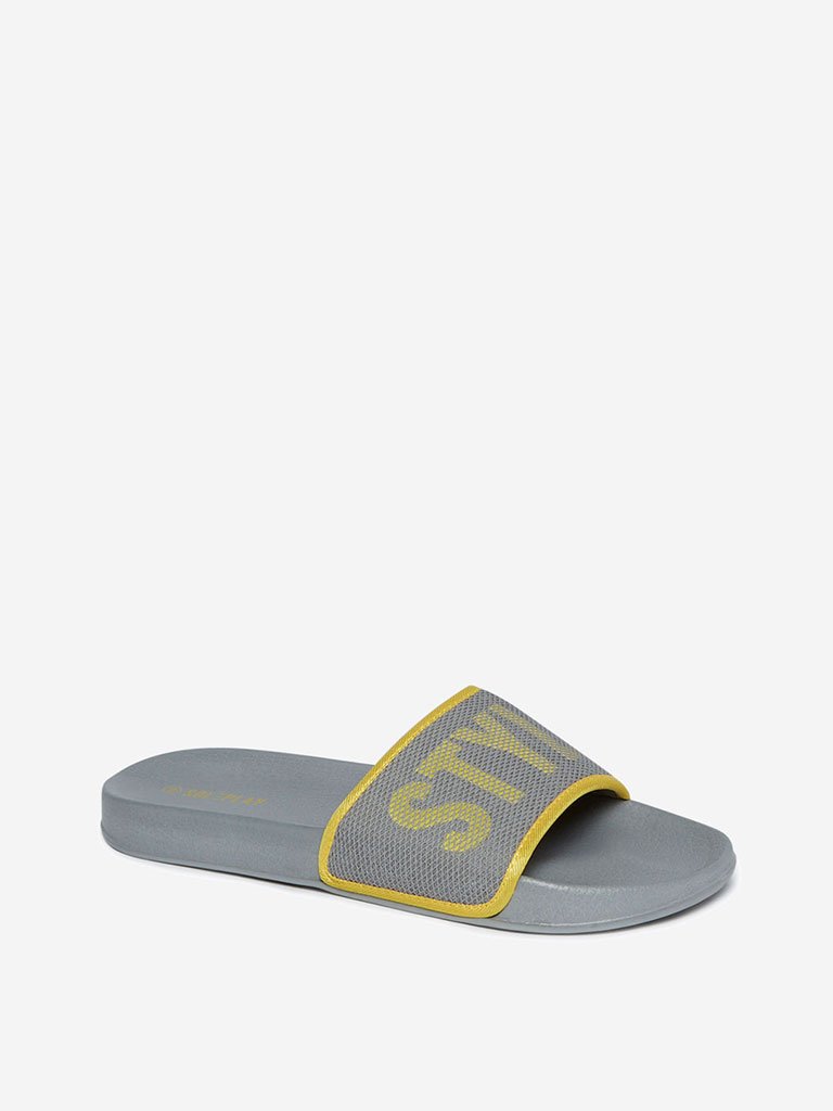SOLEPLAY Grey Text Printed Pool Slides