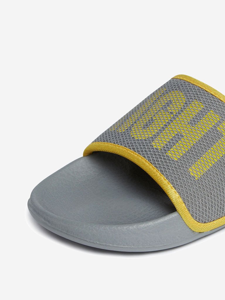 SOLEPLAY Grey Text Printed Pool Slides