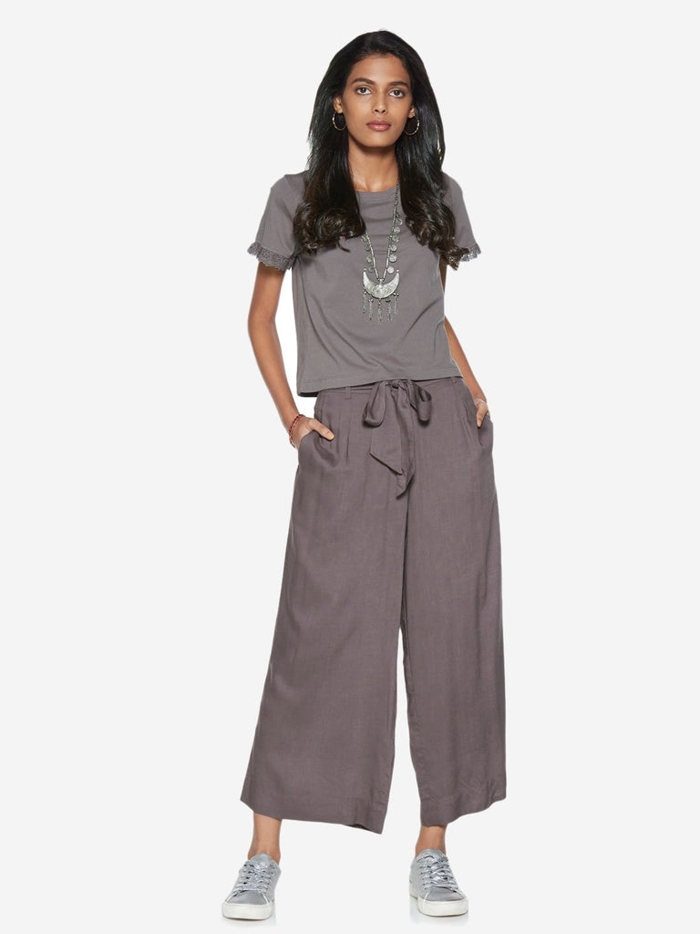 Bombay Paisley Grey Palazzos With Belt