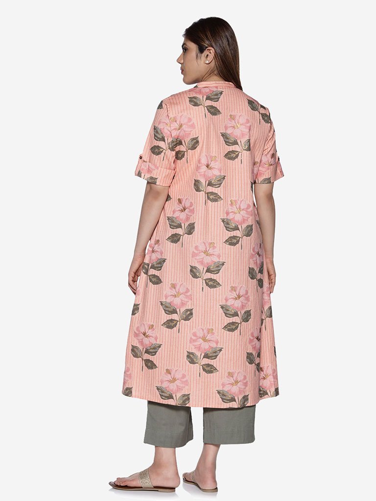 Diza Curve Peach Striped A-Line Kurta