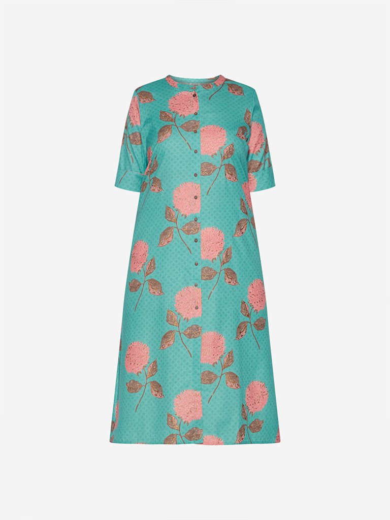 Diza Curve Turquoise Floral Print A-line Kurta