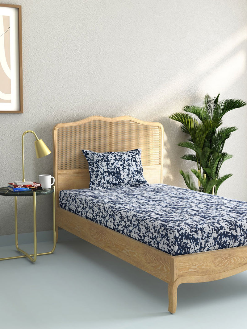 Westside Home Indigo Abstract Print Pure Cotton Single Bedsheet With Pillowcase
