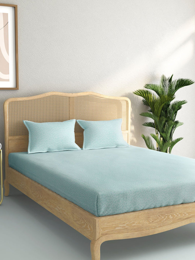 Westside Home Aqua Cotton Rich Double Bedsheet With Two Pillowcases