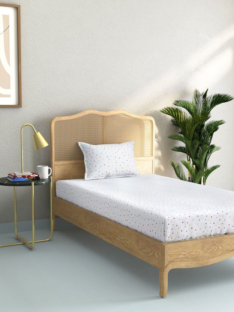 Westside Home Multicolour Dotted Single Bedsheet With Pillowcase