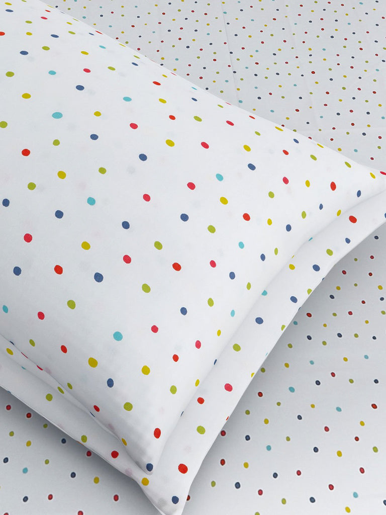 Westside Home Multicolour Dotted King Bedsheet With Two Pillowcases