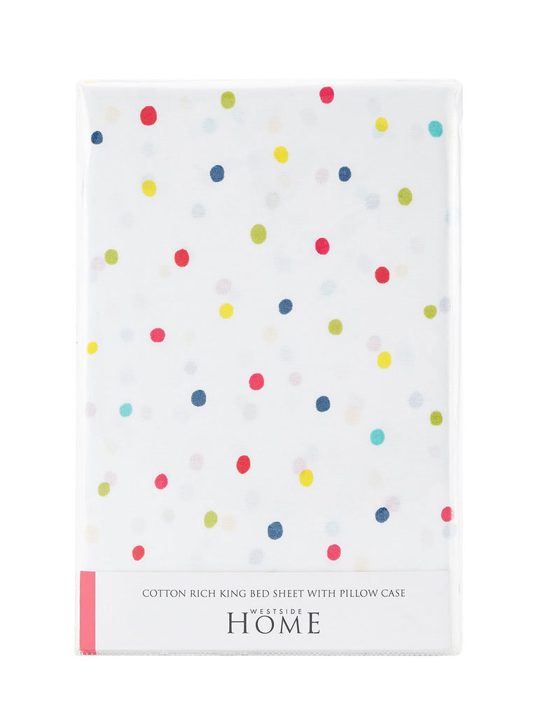 Westside Home Multicolour Dotted King Bedsheet With Two Pillowcases