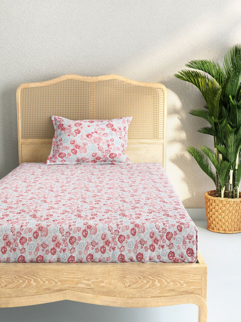 Westside Home Multicolour Floral Single Bedsheet With Pillowcase