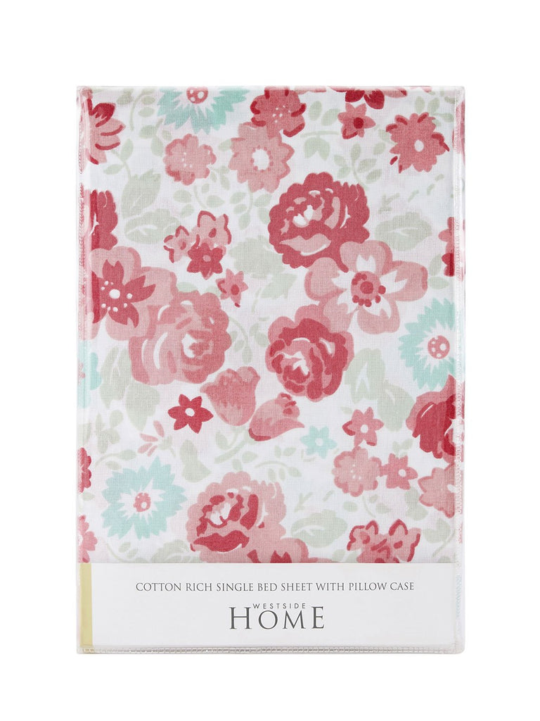 Westside Home Multicolour Floral Single Bedsheet With Pillowcase