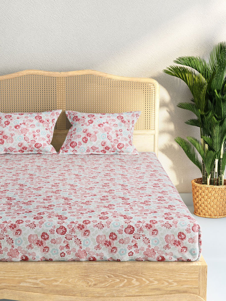 Westside Home Multicolour Floral Double Bedsheet With Two Pillowcases