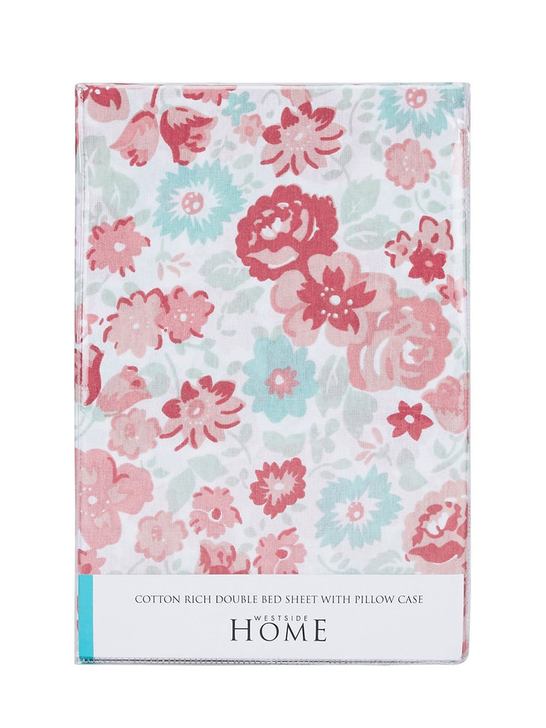 Westside Home Multicolour Floral Double Bedsheet With Two Pillowcases