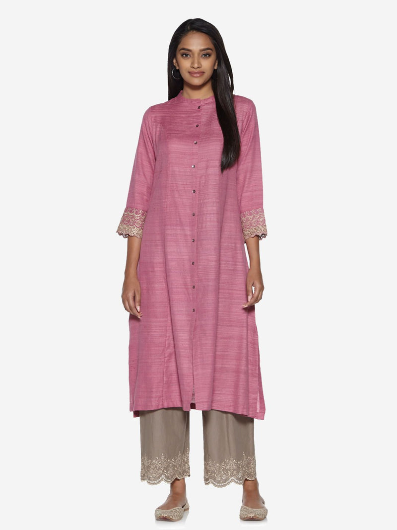 Zuba Pink Silk Blend A-Line Kurta
