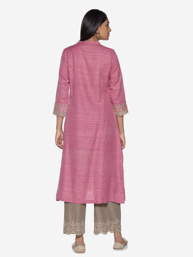 Zuba Pink Silk Blend A-Line Kurta