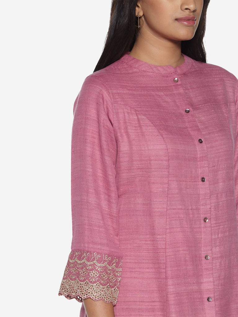 Zuba Pink Silk Blend A-Line Kurta
