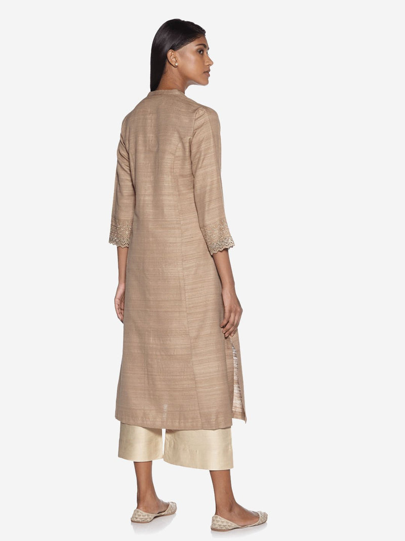 Zuba Brown A-Line Self-Patterned Kurta