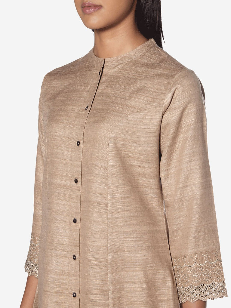 Zuba Brown A-Line Self-Patterned Kurta