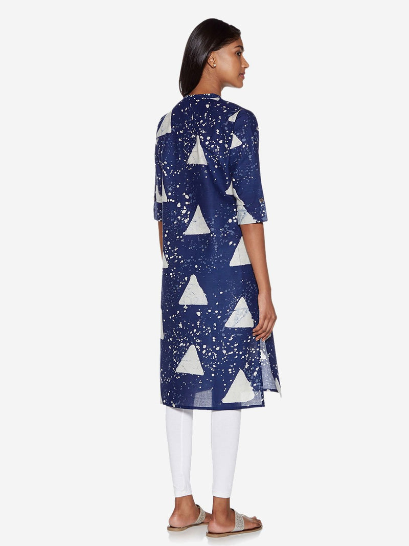 Utsa Indigo Geometrical Print Straight Kurta