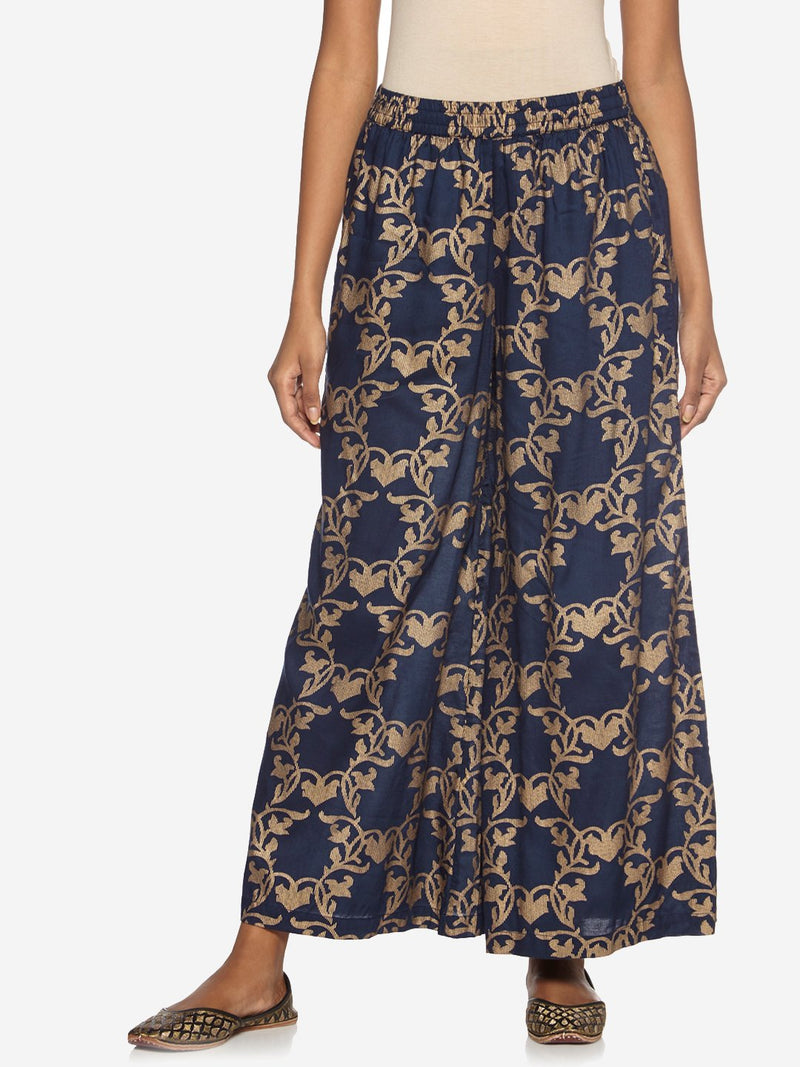 Zuba Indigo Ethnic Print Flared Palazzos