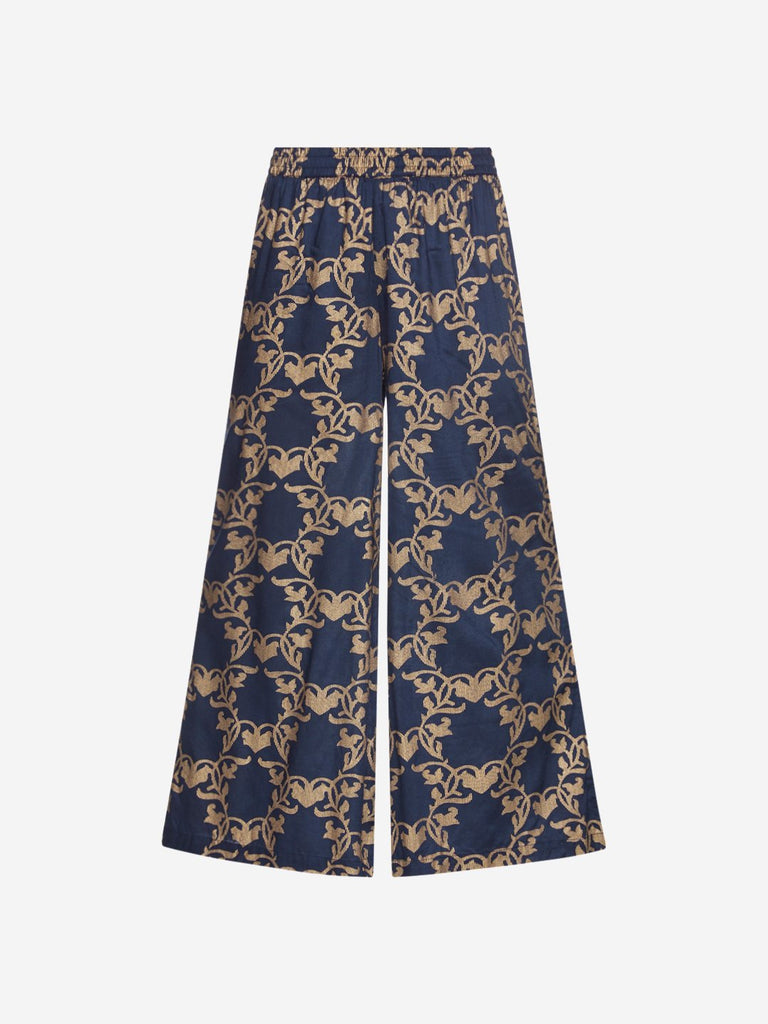 Zuba Indigo Ethnic Print Flared Palazzos