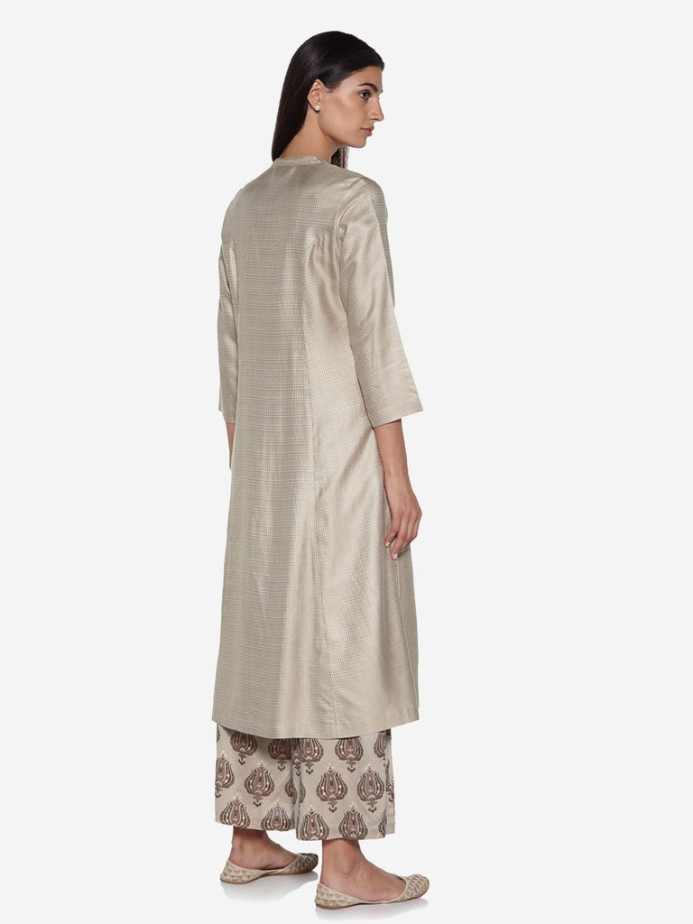 Zuba Beige Self-Textured A-line Kurta