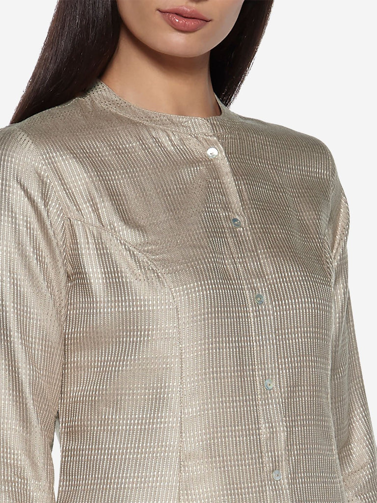 Zuba Beige Self-Textured A-line Kurta