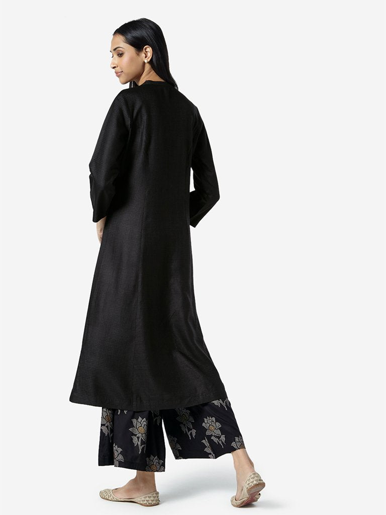 Zuba Black Self-Textured A-line Kurta